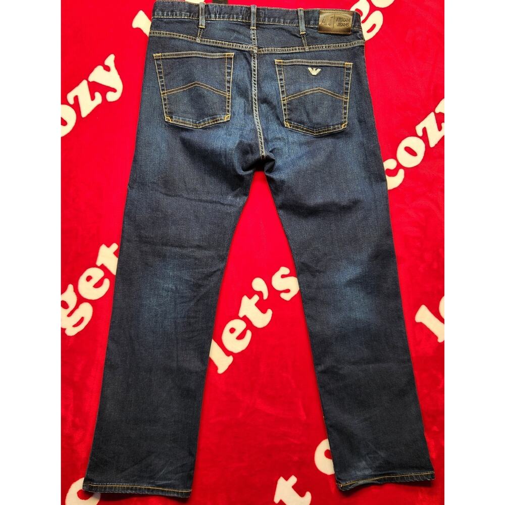 AJ Armani Jeans J31 Regular Fit Mens 36x30 Dark Wash Straight Denim Jeans Blue
